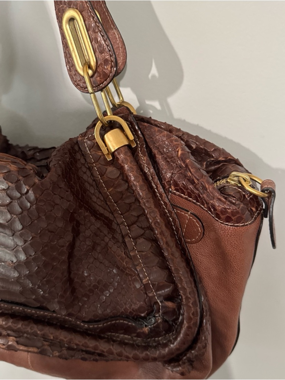Chloe Brown Python-Textured Hobo with Gold Hardware - Picture 5 of 15